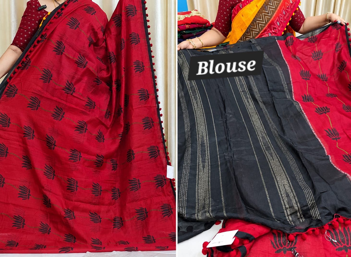 Lenin Chanderi Mix Saree – Deep Rose  Red
