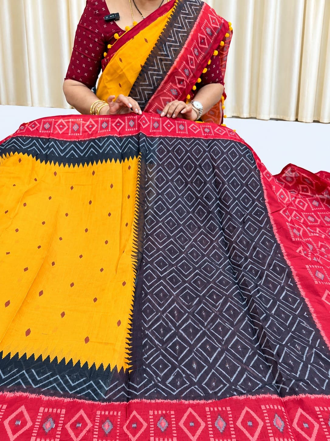 Lenin Chanderi Mix Saree – Mustard Yellow