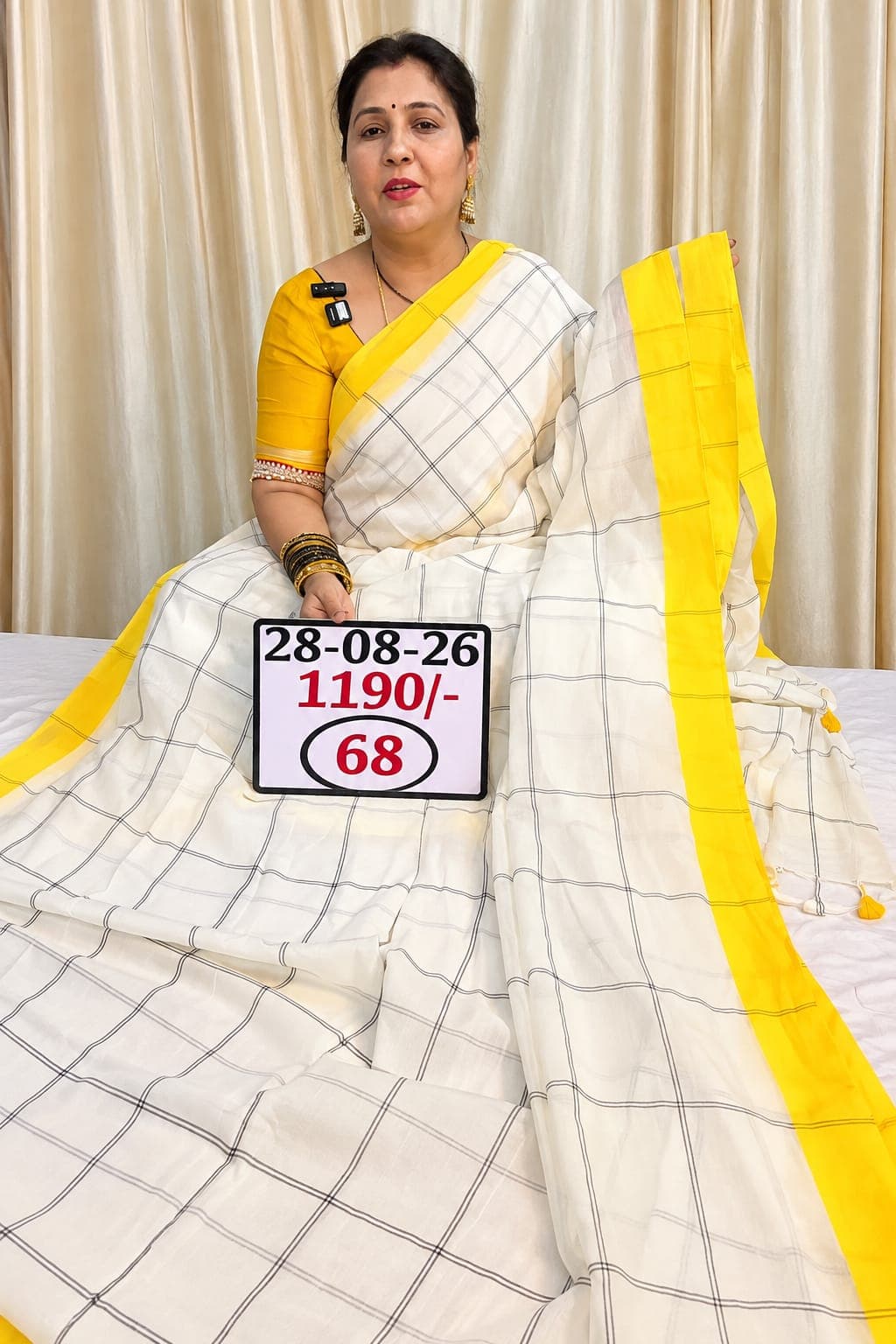 Pure Mul Cotton 120 Count Saree – White With Bright Yellow Border