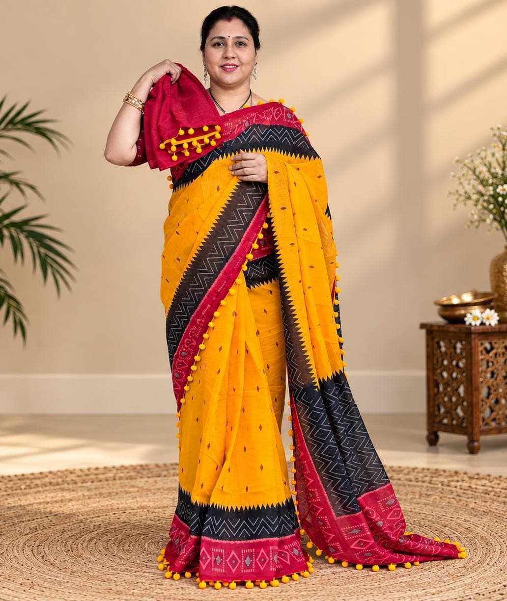 Lenin Chanderi Mix Saree – Mustard Yellow