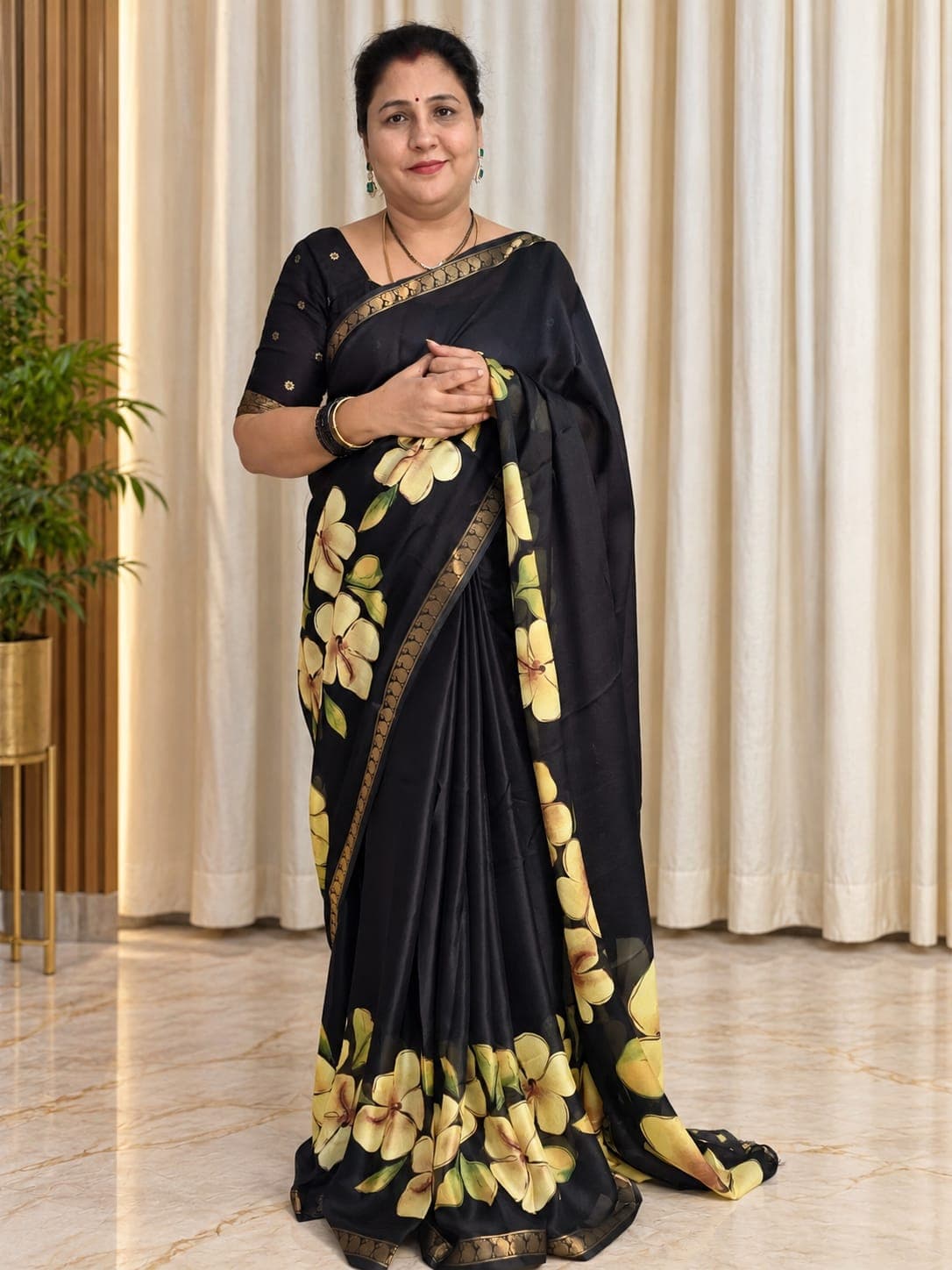 Premium Quality Georjette Saree – Black