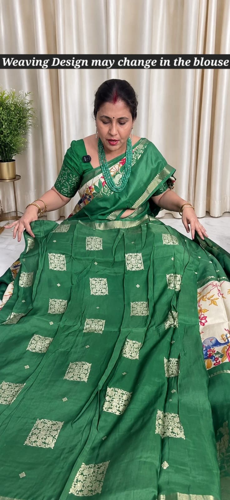 Pure Chinon Silk Saree – Dark Green